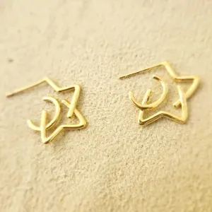 brinco ouro argola estrela vazada