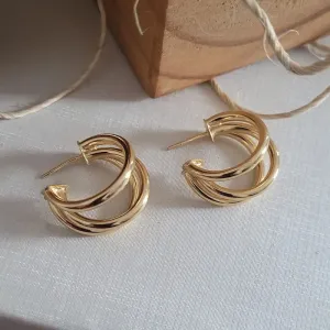 brinco ouro argola tubo tripla