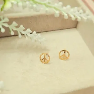 brinco ouro símbolo da paz martelado em volta