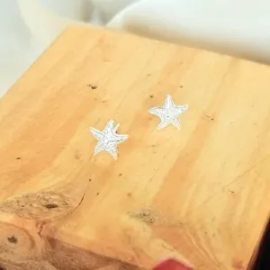 Brinco prata estrela do mar tramado menos pontuda
