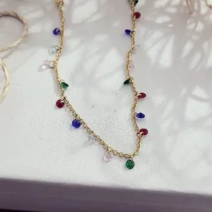 colar choker ouro pedras colors penduradas