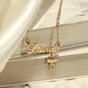 colar ouro escrita dinda menina pendurada p