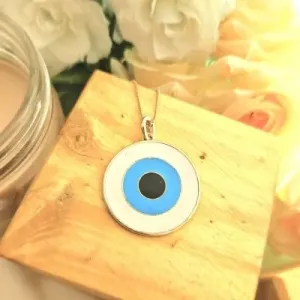 colar ouro esmaltado olho grego branco GG