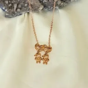 colar ouro rose 2 coraçoes 2 meninos pendurados