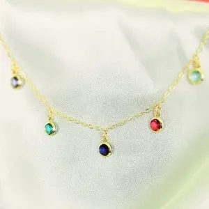 pulseira ouro com bolinhas colors penduradas