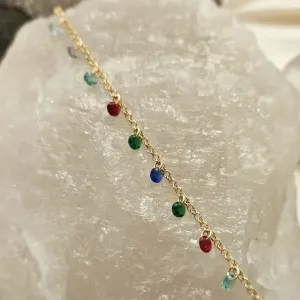 pulseira ouro pedras colors penduradas