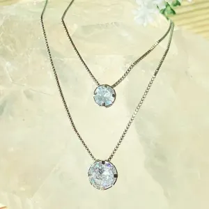 colar rodio duplo ponto de luz redondo cristal