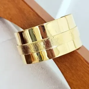Pulseira ouro bracelete grosso liso com 1 fileira trabalhada