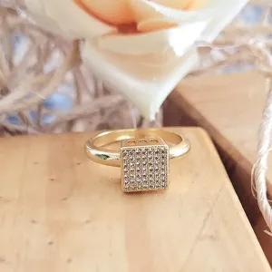 anel ouro quadrado cravejado cristal