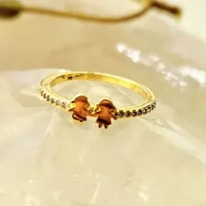 anel ouro aparador zirconias com 2 meninas