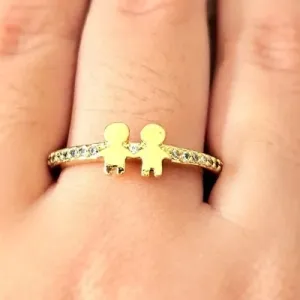 anel ouro aparador zirconias com 2 meninos