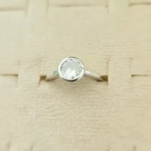 anel rodio solitário cristal redondo com base volta