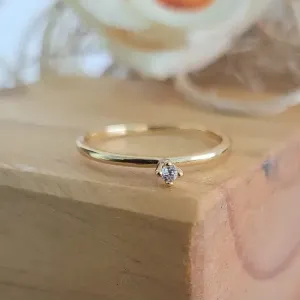anel ouro mini solitário com aro liso