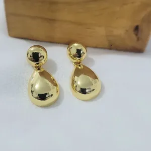 brinco ouro bola lisa e gota lisa pendurada