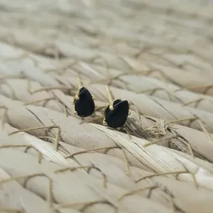 brinco ouro gota pedra preta