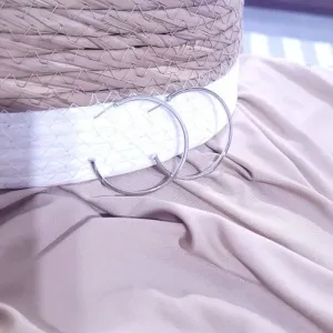 brinco rodio meia argola tudo quadrado fino liso 4,5cm