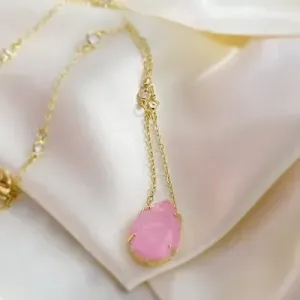 colar ouro gota grade rosa