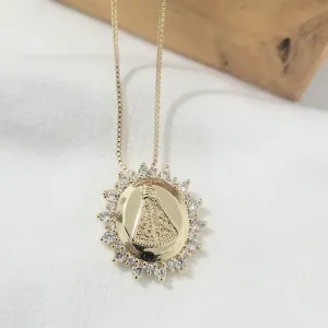 colar ouro nossa senhora medalha milagrosa cravejada