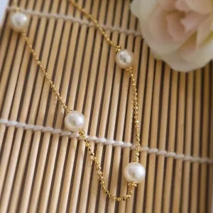 colar ouro perolas com corrente de bolinhas