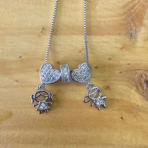colar rodio casal com coração cravejado cristal