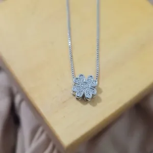 colar rodio trevo 4 folhas cravejado cristal