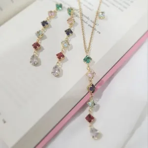 conjunto ouro colors com gota cristal