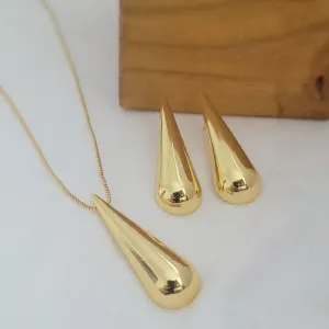 conjunto ouro gota alongada lisa