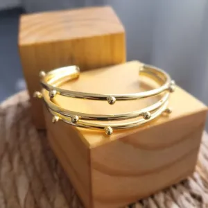 pulseira ouro bracelete triplo bolinha lisa