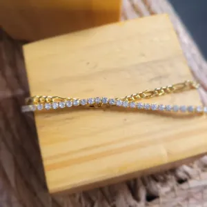 pulseira ouro dupla riviera cristal e corrente groumet 3x1