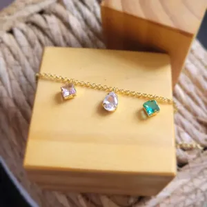 pulseira ouro elo português gota cristal e pedras colors
