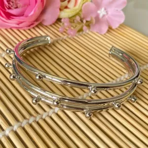 pulseira rodio bracelete triplo bolinha lisa