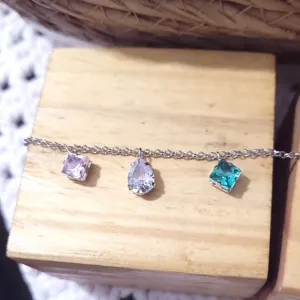 pulseira rodio elo português gota cristal e pedras colors