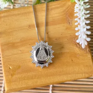 colar rodio nossa senhora medalha milagrosa cravejada