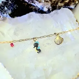 pulseira infantil ouro cavalo marinho