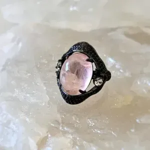anel ródio negro morganita oval com volta zircônias negras
