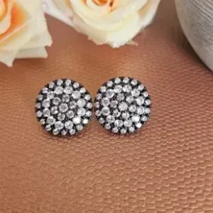 brinco ródio negro círculo grande bolinhas cristal