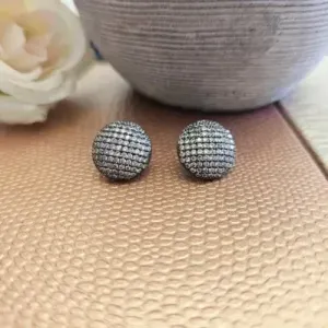 brinco rodio negro meia bola toda cravejada zirconias