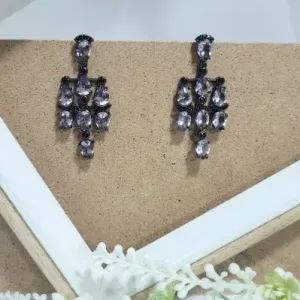 brinco ródio negro pendulo gotas ametista lilás