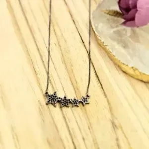 colar ródio negro 4 estrelas cravejadas ródio negro