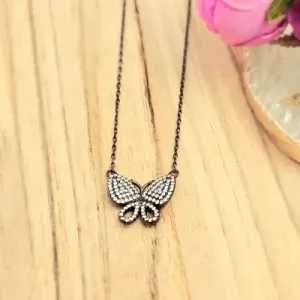 colar ródio negro borboleta cravejada