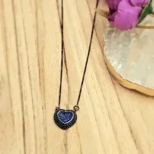 colar rodio negro coração cravejado zircônias azuis