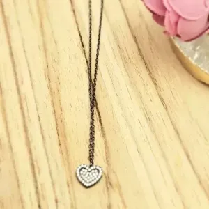 colar ródio negro coração pequeno cravejado zircônias