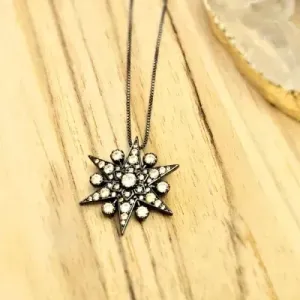 colar ródio negro estrela cravejada zircônias morganita