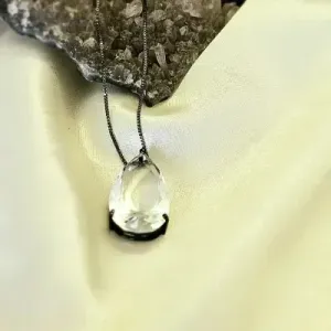 colar rodio negro longo gota cristal bujuda