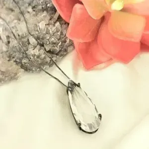 colar rodio negro longo gota cristal gigante