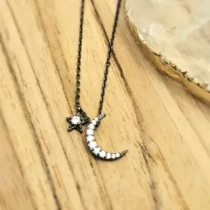 colar ródio negro lua e estrela cravejadas zircônias