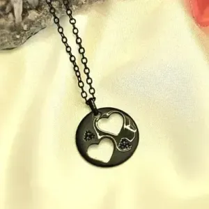 colar rodio negro mandala com dois corações vazados