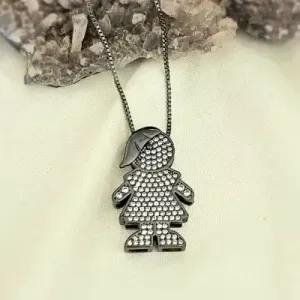 colar ródio negro menino grande cravejados zircônias