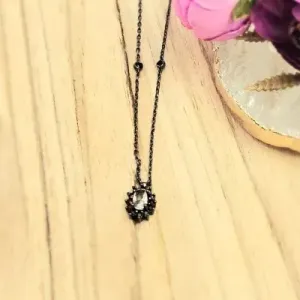 colar rodio negro oval morganita com volta zircônias negras