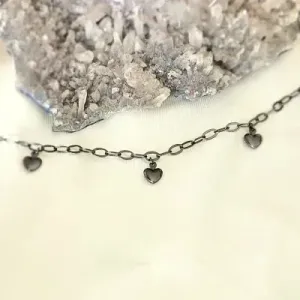 pulseira rodio negro elos 3 corações pendurados